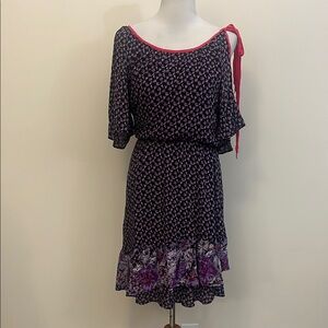 Free People Purple Floral Dress with Single Shoulder Tie Size Small